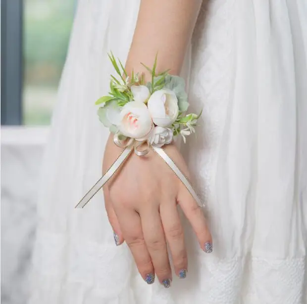 Wrist Flower 1 JaneVini, новинка, искусственные цветы, бутоньерка для невесты, жениха, белый корсаж, набор цветов на запястье, свадебные корсажи и бутоньерки - Цвет: Wrist Flower 1