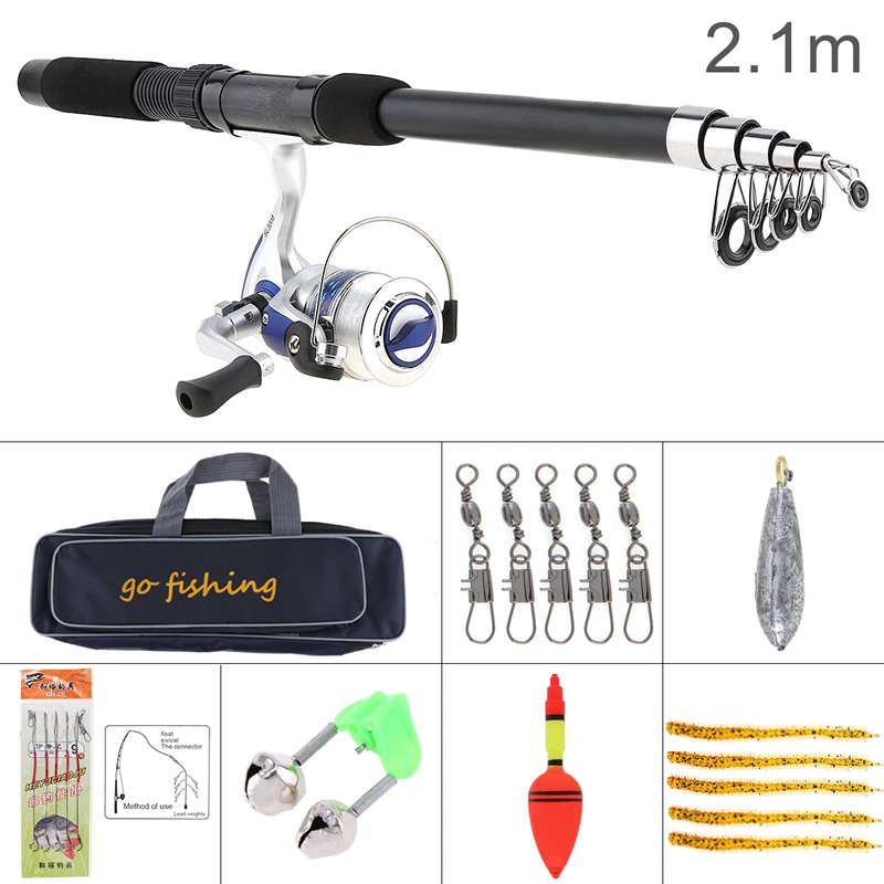 

1.8m Fishing Rod Reel Line Combo Full Kits Spinning Reel Pole Set with Fishing Bag Carp Lures Fishing Float Hook Swivel Etc Tool