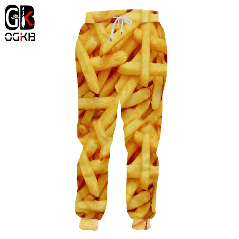 

OGKB Jogger Pants Men Fashion Loose Food 3D Sweat Pants Print French Fries Chips Streetwear Plus Size 5XL Costume Man Sweatpants