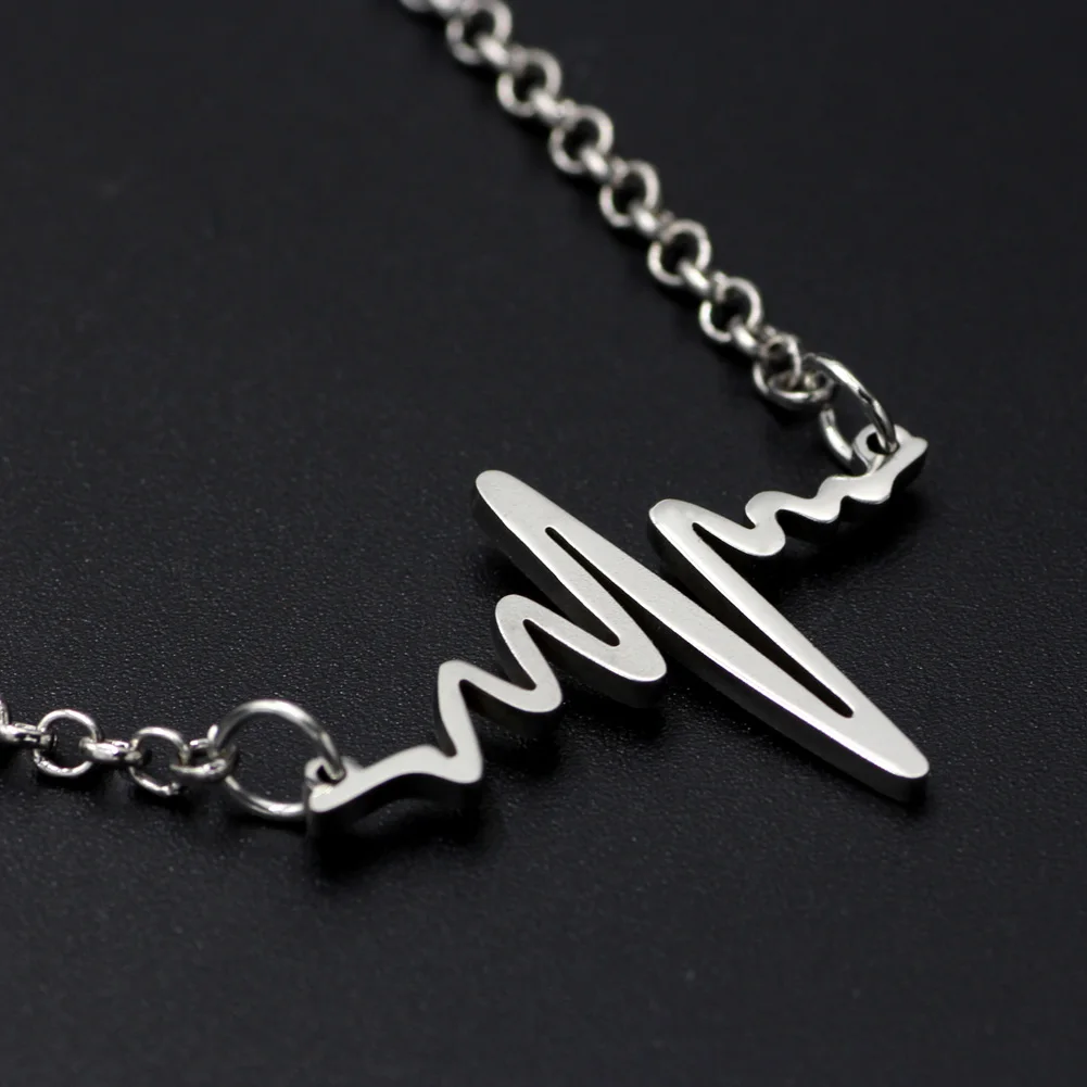 Ожерелье женское из нержавеющей стали серебристое колье с ритмом сердечного