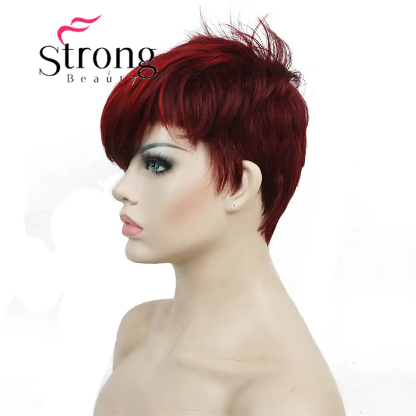 StrongBeauty короткий парик сторона взрыва Asymetrical полный синтетические парики черный и красный цвета выбор