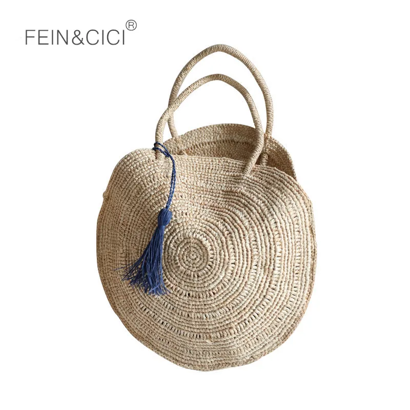 Пляжная сумка летняя круглая соломенная на плечо большая женская плетеная