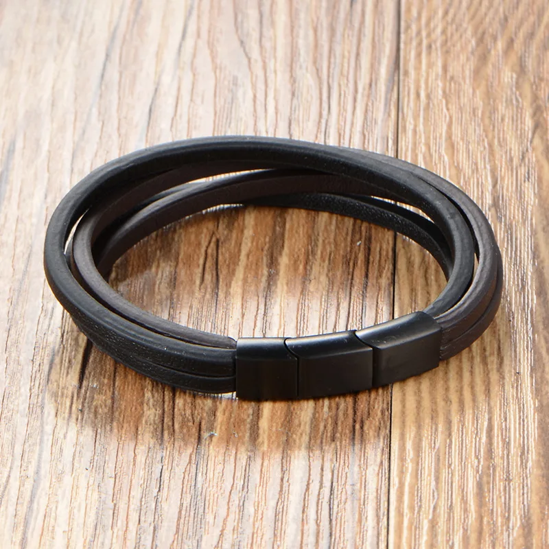 Трендовый кожаный мужской браслет 2019 Новый Модный классический из нержавеющей