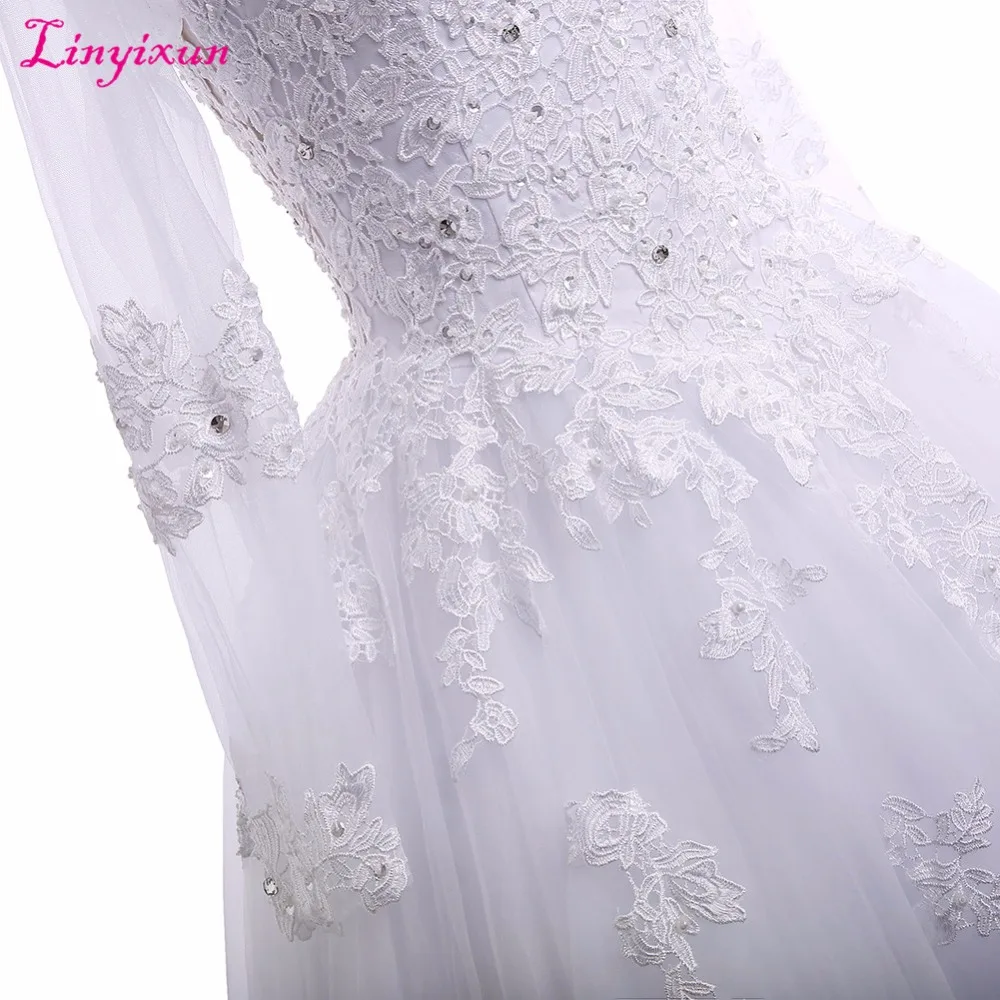 Linyixun/роскошное свадебное платье с длинным рукавом и кружевной аппликацией на