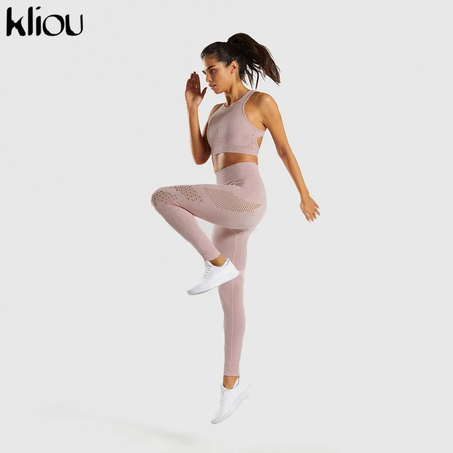 Kliou Новые женские модные длинные облегающие эластичные однотонные леггинсы спортивные штаны с прозрачными вставками