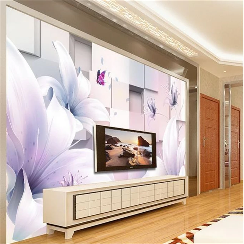 

beibehang 3d stereoscopic dream lily murals Europe TV backdrop wallpaper living room bedroom murals papel de parede wall paper
