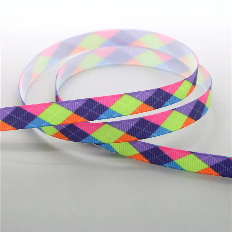 DHK 3/8 'ཆ ярдов цвета полоса плед печатных Grosgrain ленточный аксессуар бант для