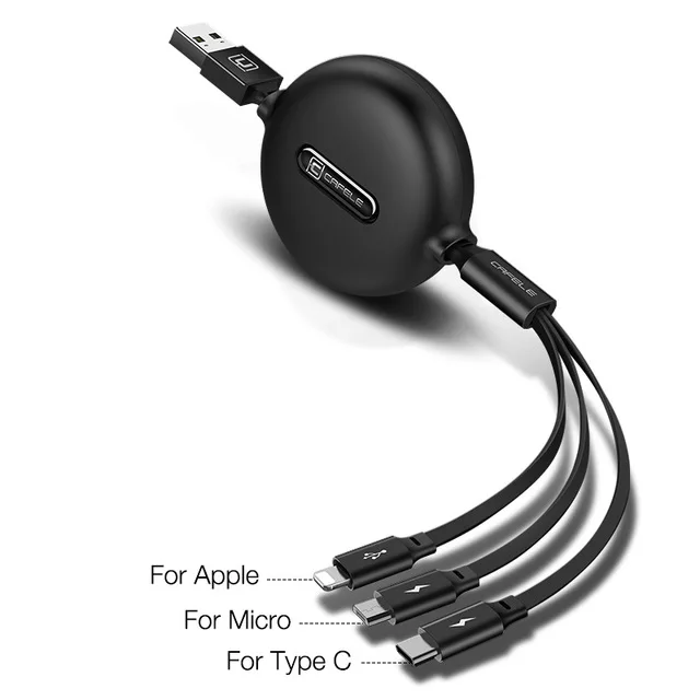 Брендовый 3 в 1 Выдвижной Micro USB Type C зарядный кабель для iPhone X XS Max синхронизации