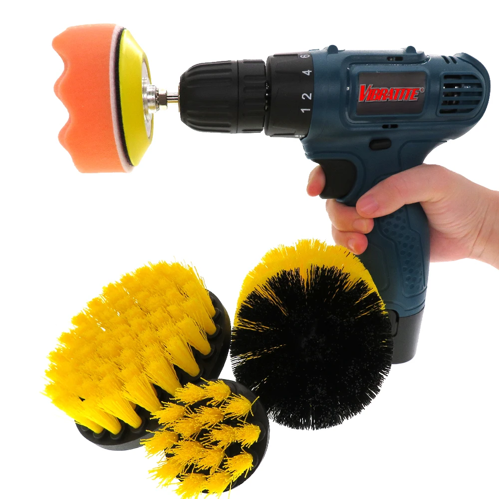 

3Pcs Drill Brush Set Power Scrubber Brush for Car Bathroom Kitchen Cleaning + 1pc 3" backing Pad + 1pc 3" Buffing Sponge Pad