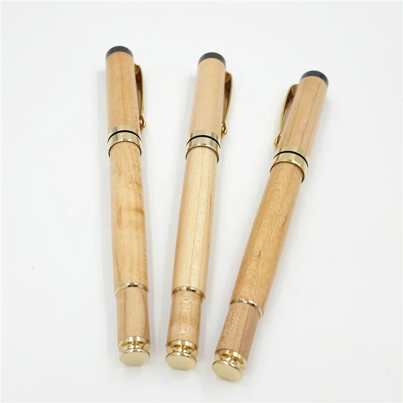 10pcs/lot  Handmade Maple Wooden Ballpoint Pen 0.5mm Black Ink Natural Color Writing Tool for Business as Festival Gift