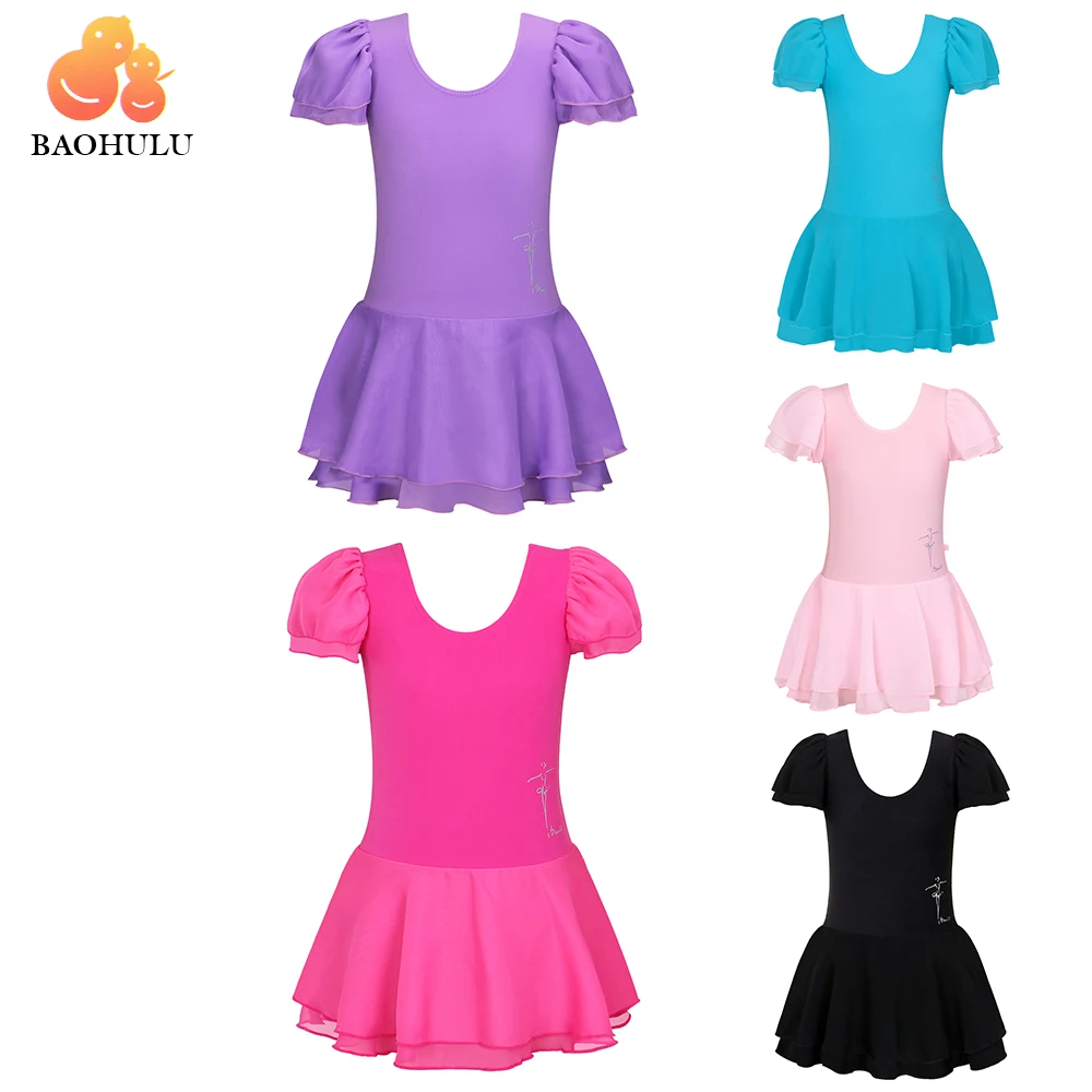 BAOHULU Girls Short Sleeve Ballet Dress Leotard Child Dance Costume Tutu for 3 4 6 8 10 12 14 Years Kids Dancewear | Детская одежда и
