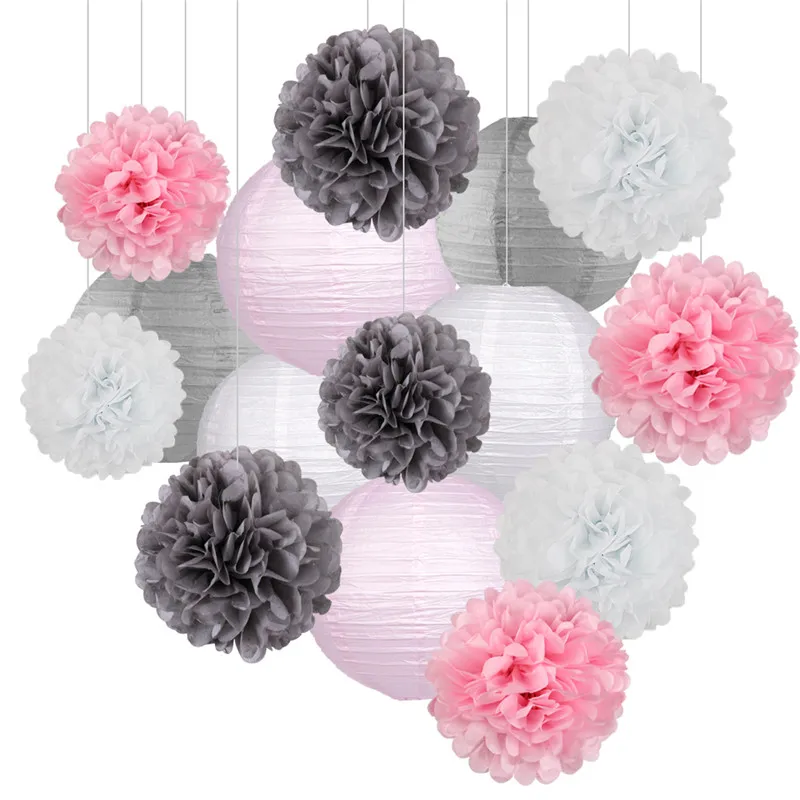 Pink grey Zilue 15 шт./компл. Цветочные шары из бумаги Poms бумажные сотовые шары Бумажные Фонари День рождения Свадьба День рождения украшение дома - Цвет: Pink grey