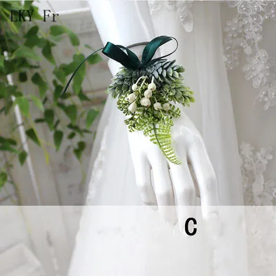 Wrist Flower C LKY Fr искусственный цветок Свадебный корсаж булавка цветы для жениха бутоньерка зеленая манжета браслет подружки невесты свадебные цветы - Цвет: Wrist Flower C