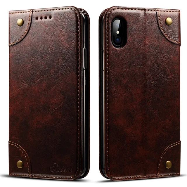 Dark brown Чехол-Кошелек Tikitaka для Iphone XS Max 8 Plus, однотонный, мягкий, из искусственной кожи, бизнес-чехол с откидной крышкой для Iphone 10 6s 7 Plus, с карманом для карт - Цвет: Dark brown