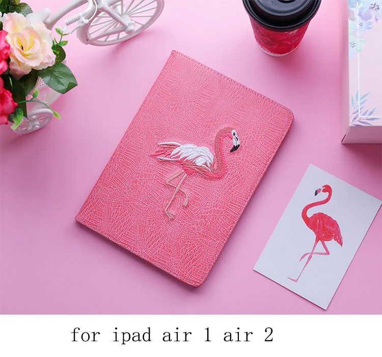 for ipad air1 air2 Мягкий чехол-подставка с 3D вышивкой фламинго, умный флип-чехол для apple iPad Mini 2 3 4 Air Pro 9,7 2019air 10,5 - Цвет: for ipad air1 air2