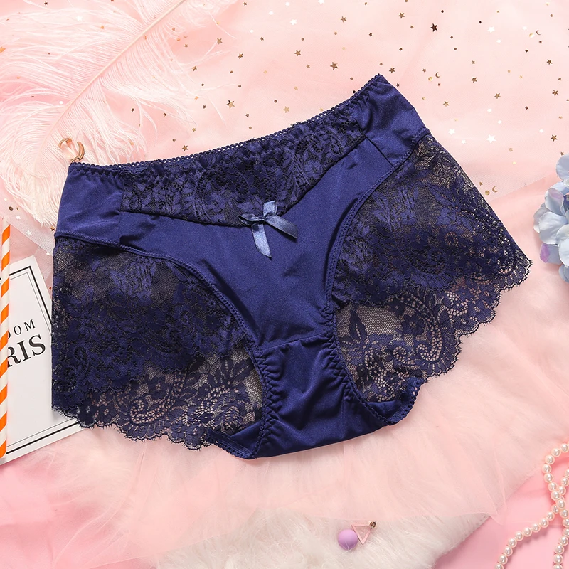 Navyblue Женские сексуальные трусики нижнего белья прозрачное женское нижнее белье трусы кружевные сплайсинговые трусы для женщин - Цвет: Navyblue