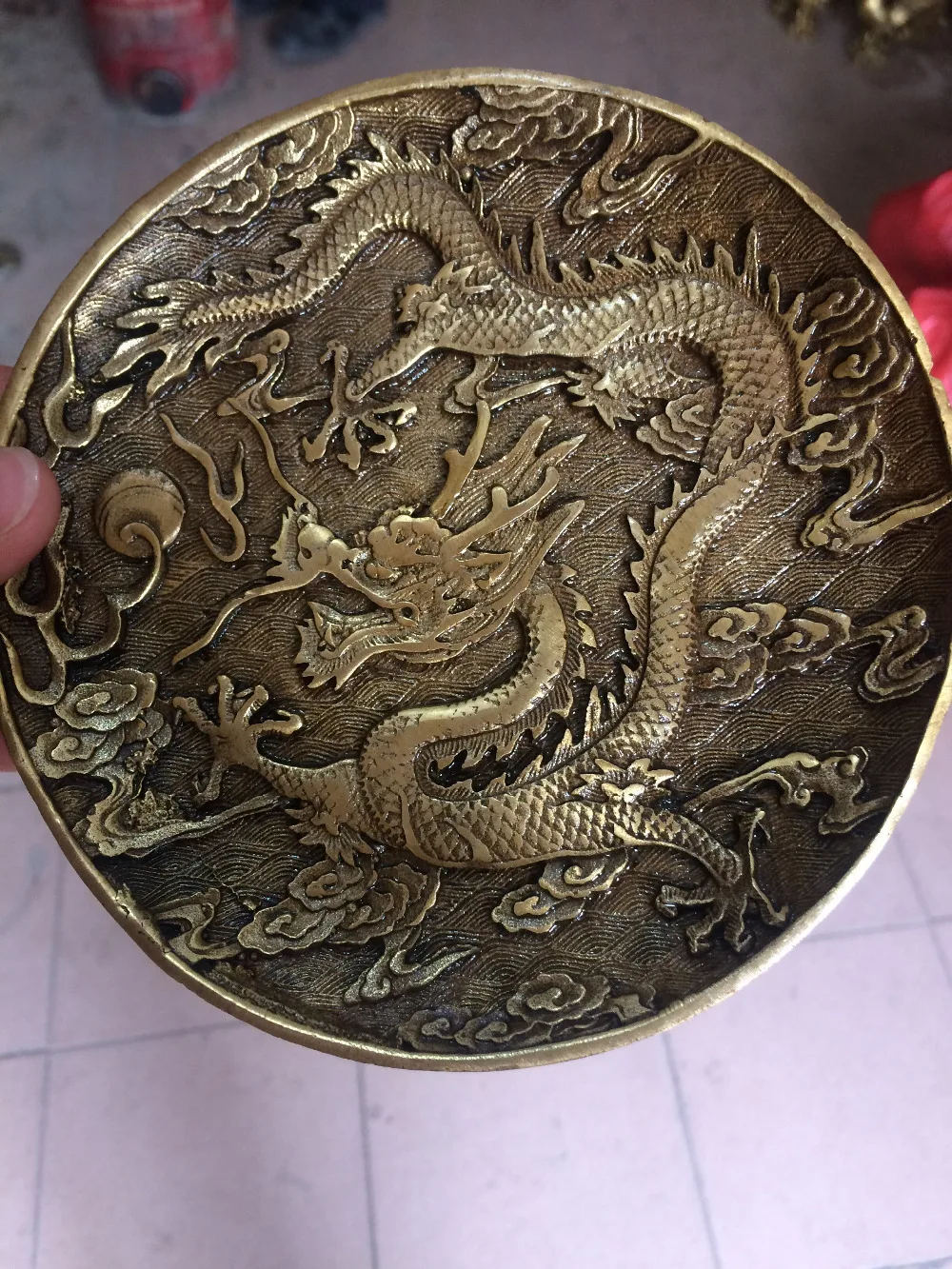 

Китайские бронзовые поделки из латуни, украшения для дома, рабочего стола, офиса, фэншуй, Статуя Дракона, тотем, тарелки, тарелки