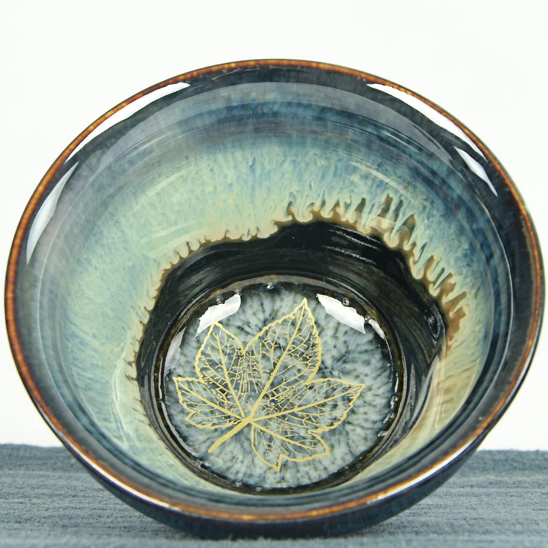 Красивая ручной росписью кленовые листья чашки Аутентичные temmoku глазури в