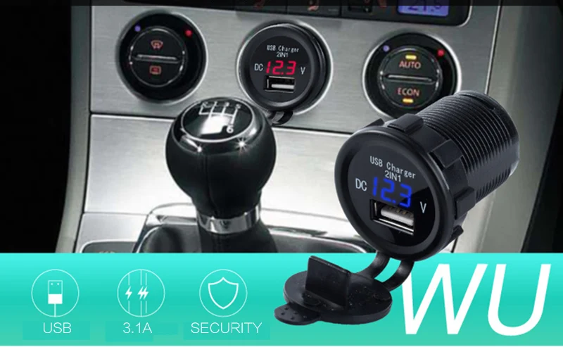 Прикуривателя Автомобильный прикуриватель USB Зарядное устройство телефона gps светодиодный дисплей цифрового вольтметра счетчик часы монитор 12v 24v мотоциклов
