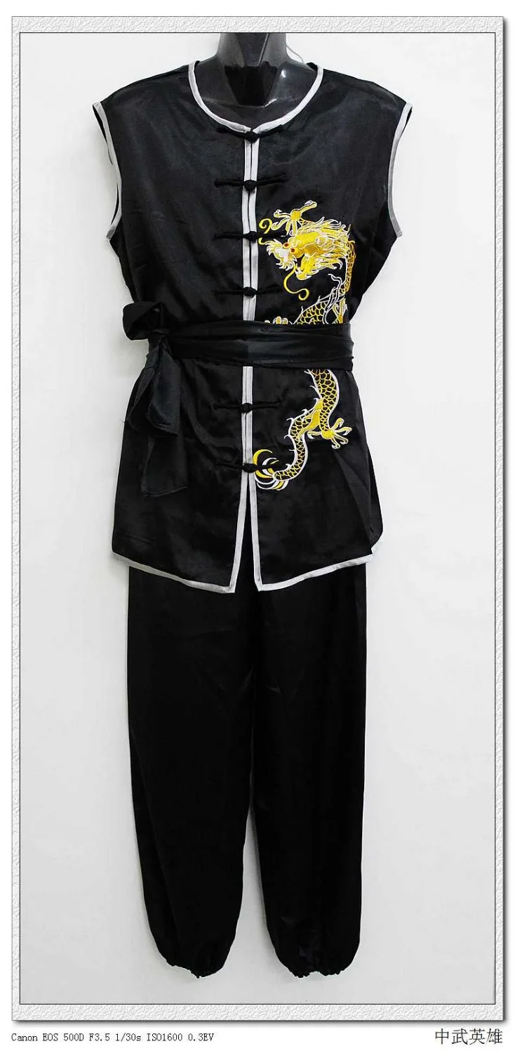 unisex nanquan embroidery dragon wushu suits kung fu clothing martial arts performance uniforms black |