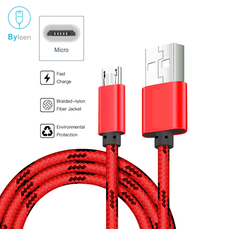 Byleen Red 0 25/1 м Длинные линии микро USB зарядное устройство Быстрая зарядка линия для