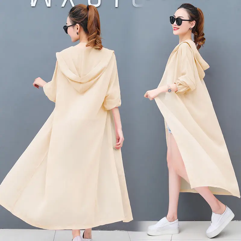 139 Beige yellow Летняя Длинная женская куртка с капюшоном, куртка с длинным рукавом, женская элегантная верхняя одежда, повседневная куртка на молнии размера плюс, куртка для девочек 3XL Q1471 - Цвет: 139 Beige yellow