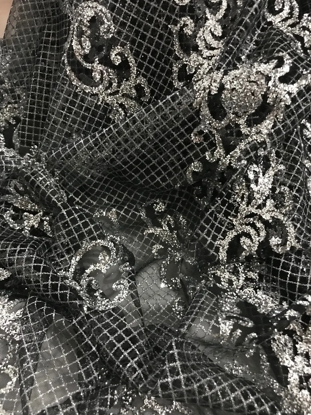 Nice design print glued glitter powder tulle mesh lace fabric hannah-622 sparkle for sawing | Дом и сад