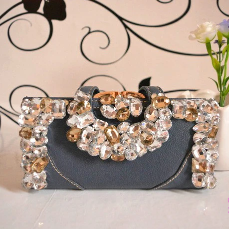 Blue Кошелек с кристаллами, женские клатчи, роскошные сумки, держатель для карт, вечерняя сумочка, черный Свадебный Кошелек, коровья кожа, кошелек, дамские подарочные сумки - Цвет: Blue