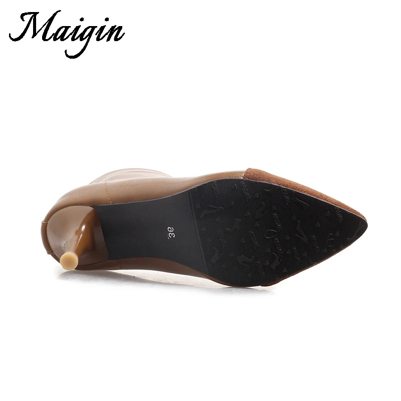 Maigin 2018 Autumn Woman Ankle Boots High Heels Pointed Toe Footwear Fashion Stitching Female Boot Winter Ladies Party Shoes | Обувь