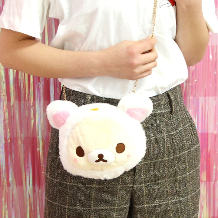 Мультипликационный Вишневый Розовый Медведь Rilakkuma, плюшевый рюкзак, мягкая кукла, игрушка для женщин, сумка на цепочке, кошелек 19 см* 15 см