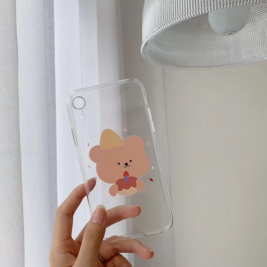 INS Korea lovely cake coffee bear phone case For iphone Xs MAX XR X 6 6s 7 8 plus animal couple clear soft TPU back Cover Capa |