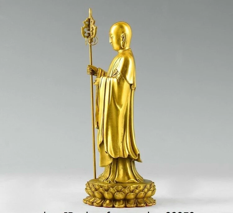 Тибетский буддизм медный тангшень Jizo Ksitigarbha Di Zang король статуя Будда|Статуи и