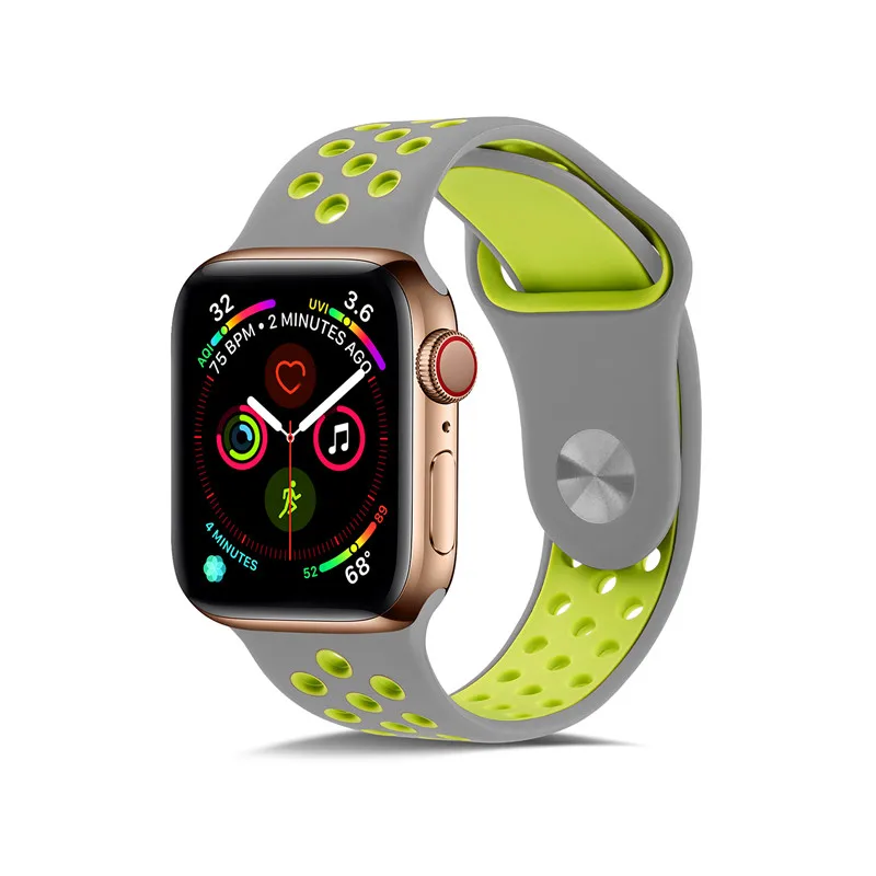 Силиконовый чехол для Apple, ремешки для часов для Apple Watch4/3/2/1 спортивные дышащие освежающий наручный ремешок для наручных часов Iwatch, ремешок серии 44/42/40/38 мм