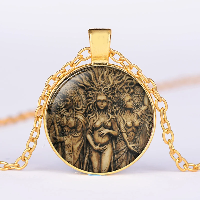 Азиатских Винтаж статуя Триединая луна ожерелье богини Древо жизни Wicca