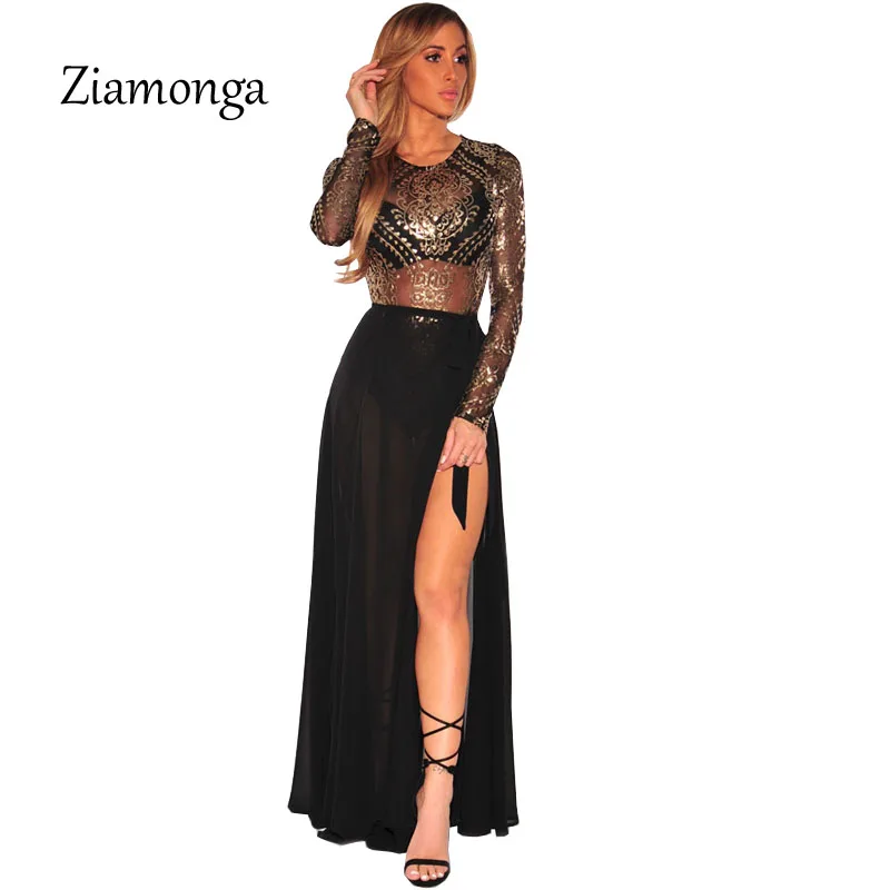 Ziamonga Для женщин комбинезоны с длинным рукавом блестящие боди золото к |
