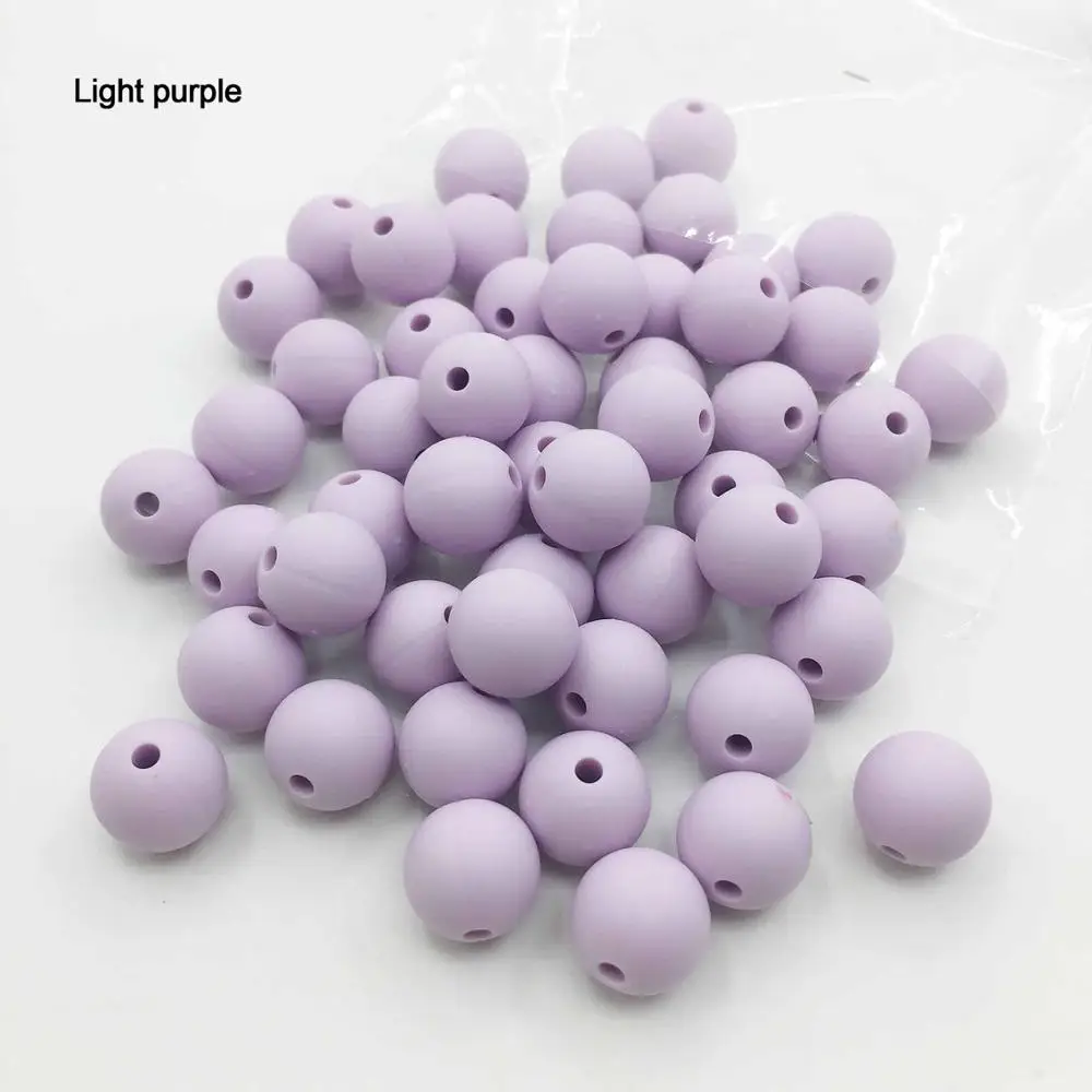 Ligh purple Новинка! 15 мм круглые бусины, 100 шт./лот, силиконовые бусы для прорезывания зубов, 30 цветов, силиконовые бусины для детского жевания без бисфенола - Цвет: Ligh purple