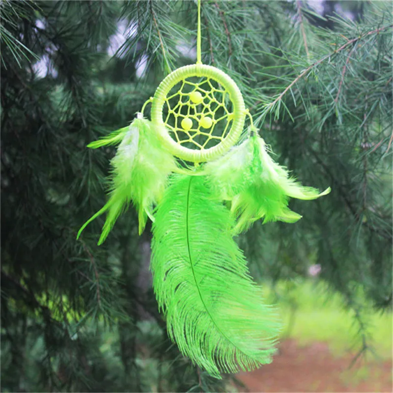 

Dream Catcher Home Decor, Green Feather Dreamcatcher Wind Chimes Indian Style Religious Mascot Car or Wall hanging Decoration