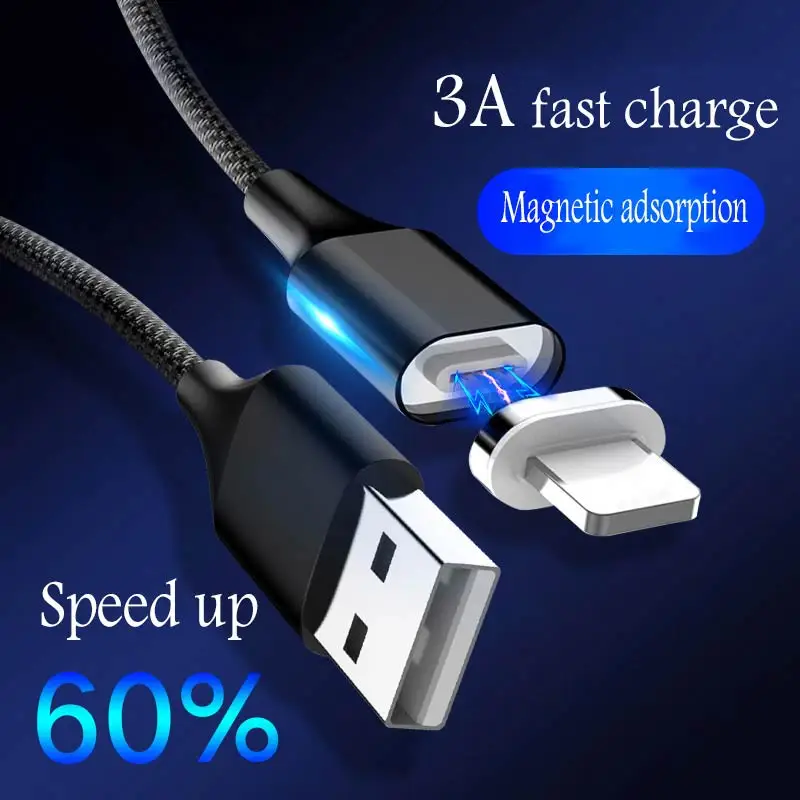Магнитный Micro USB кабель 3A для iPhone XS XR X 7 6 samsung LG type c Быстрая зарядка магнитное