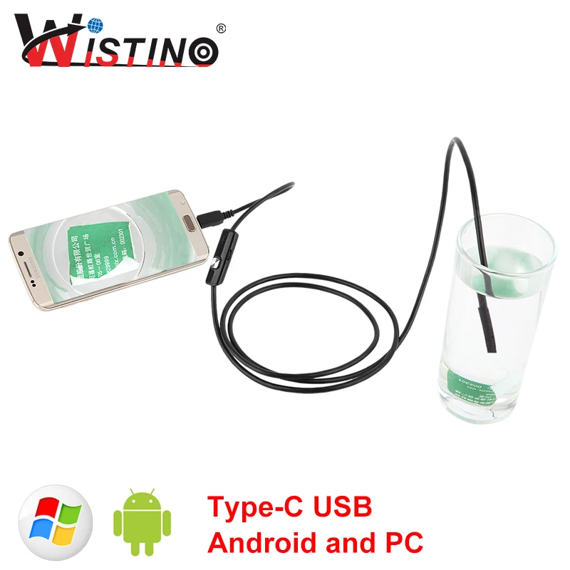 Wistino 7mm Hard Cable Endoscope Camera Android Car Mini Type-c USB Waterproof Inspection Pipe Surveillance Snake | Безопасность и