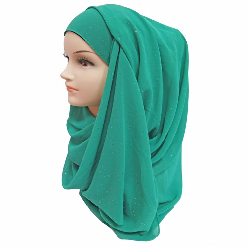 22 light teal Золотые блестки Шиммер пузырь шифон мусульманский хиджаб шарф платок головной убор простые цвета - Цвет: 22 light teal