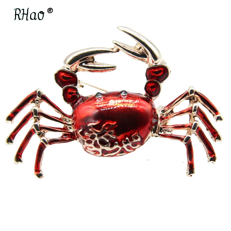 RHao Cute Enamel Orange Crab Brooch pins 4 colors choose women Men Clothes accessories animal brooch Boys girls hats collar | Украшения и