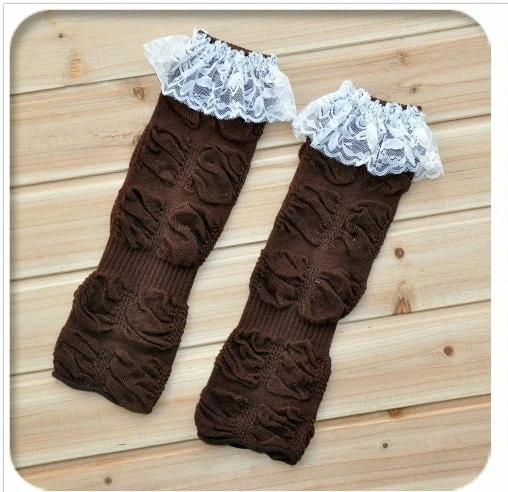 Розничная продажа коричневые кружевные гетры с оборками для маленьких девочек 4