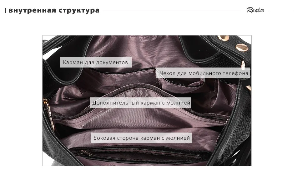 REALER Дизайнерская большая сумка женская через плечо с кисточкой, модная сумочка для женщин, дамская сумка хобо на плечо высокого качества из матовой кожи и искусственной кожи，дамские сумки мешок