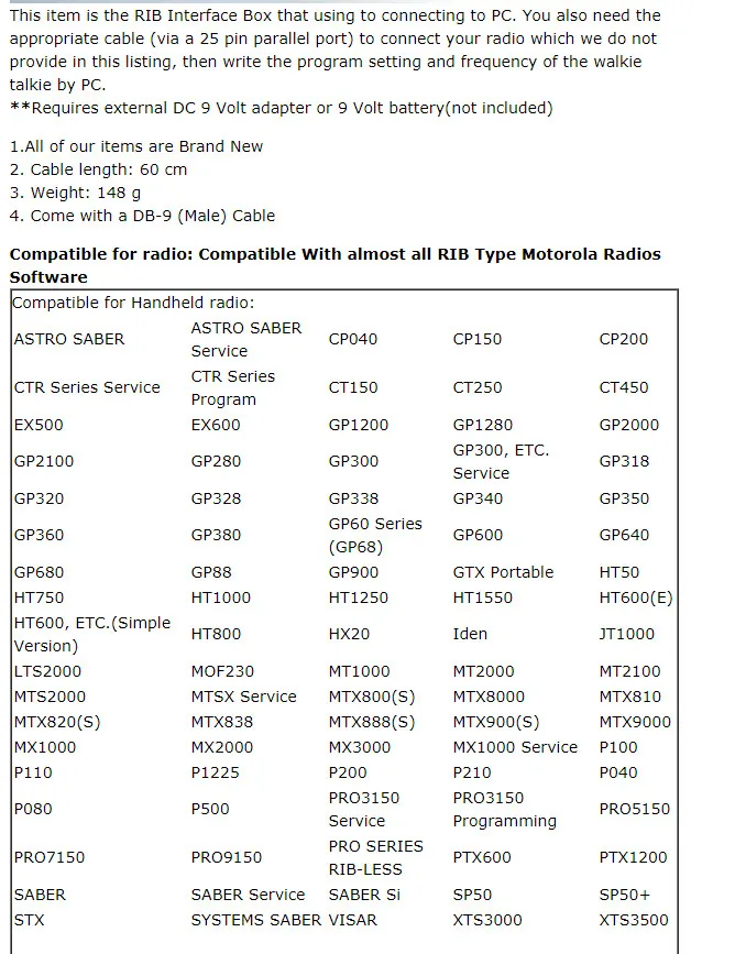 RPC-MRIB ребра Интерфейс кейс для программирования комплект с DB 9 контактный кабель для Motorola двухстороннее радио Walkie Talkie J258