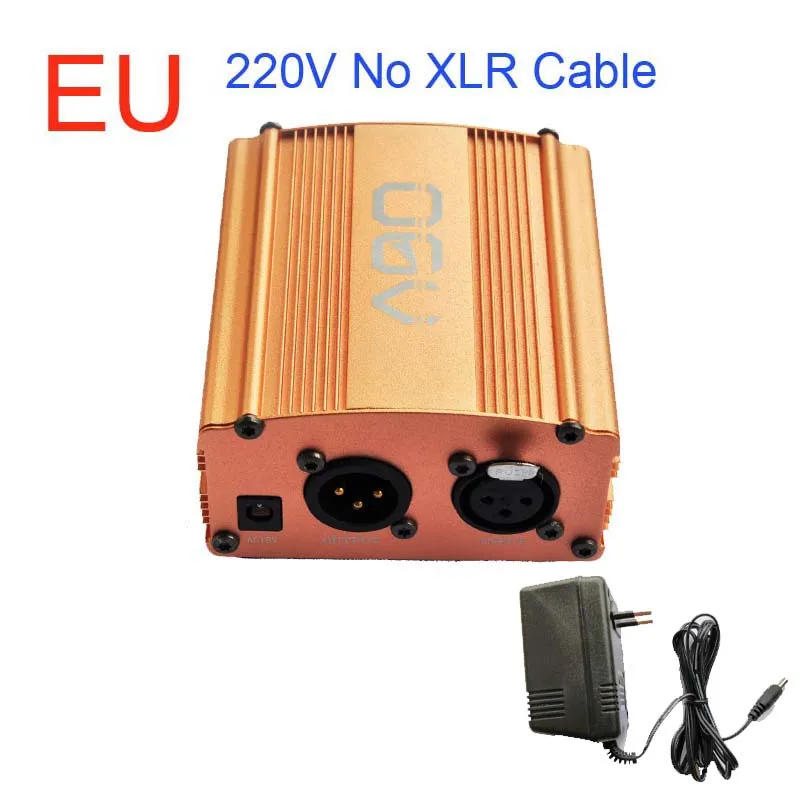 Серый OGV 48 В фантомный источник питания с одним XLR аудио кабелем и AC110V 220 в ЕС адаптер для конденсаторного микрофона Запись голоса - Цвет: Серый