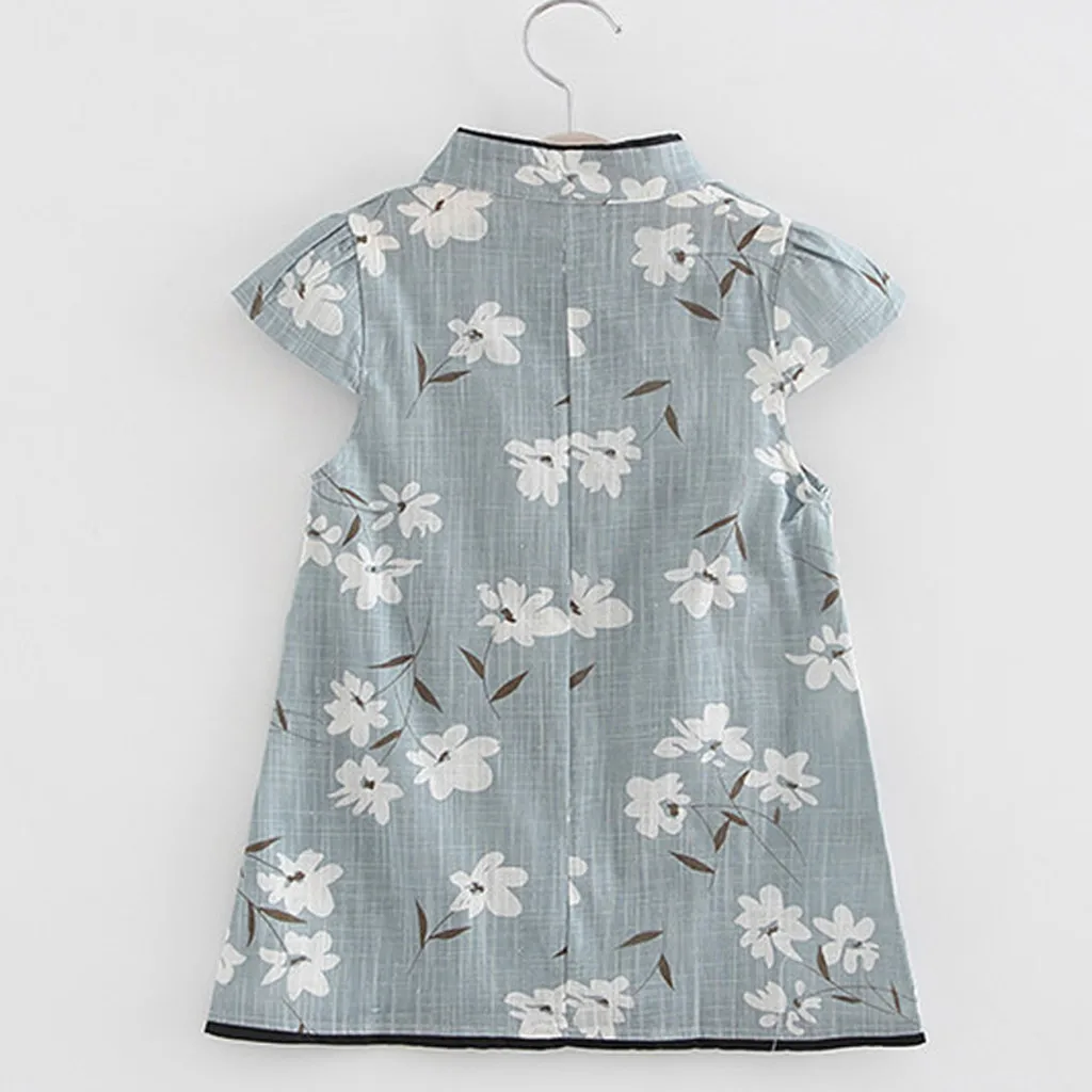 Китайское платье CHAMSGEND в стиле Ципао детское средней длины с цветочным принтом