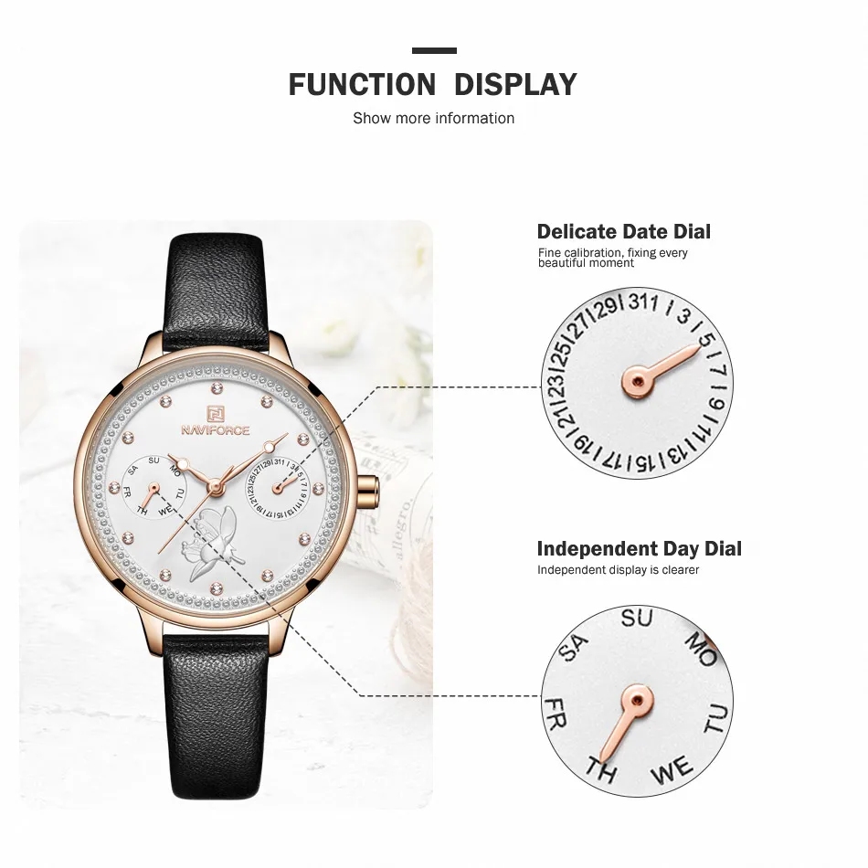 2019 NAVIFORCE Women Watch Fashion Quartz Lady Leather Watchband Date Week Casual Waterproof Wristwatch Gift for Girl | Наручные часы