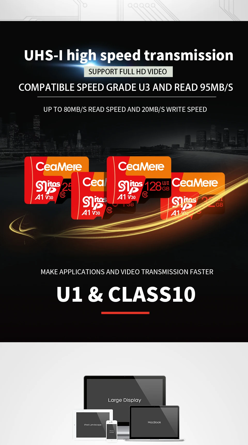 CeaMere Micro SD карта класс 10 UHS-1 8 Гб класс 6 16 Гб/32 ГБ U1 64 Гб/128 ГБ/256 ГБ U3 карта памяти флэш-память Microsd для смартфона