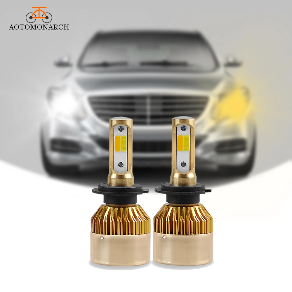 

AOTOMONARCH 2PCS Car Headlight H11 LED Dual Colors H4 H1 H7 H8 H9 HB2 9005 HB3 Car Lights Bulbs 3000K 6000K COB 8000LM 12V BJ
