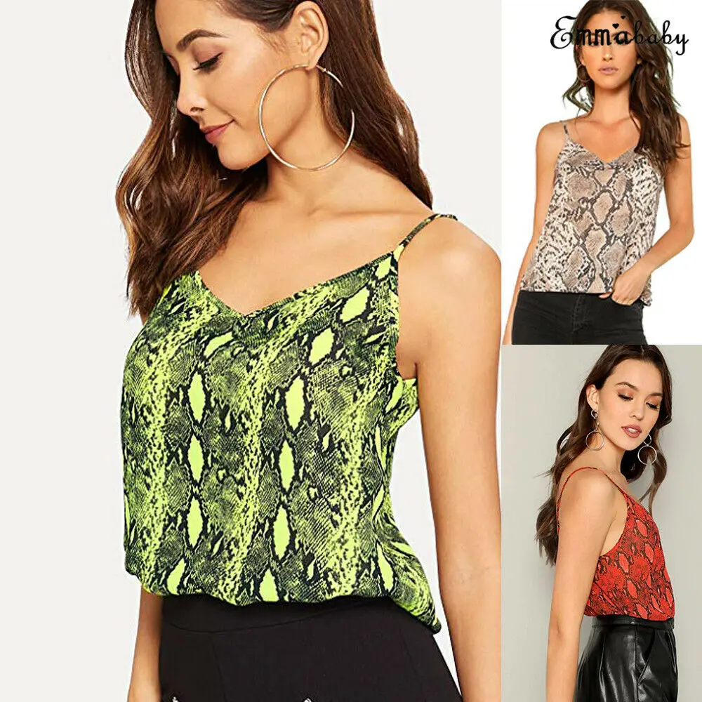 2019 New Women Shake Print Sexy Strappy Camis Camisole Ladies V Neck Sleeveless Top Tee Vest Tank Summer Casual Clothes | Женская одежда